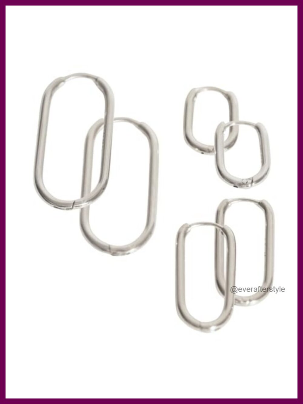Huggie Hoop Earrings 3 Pair Set Rounded Rectangle 316L Stainless Steel Gold